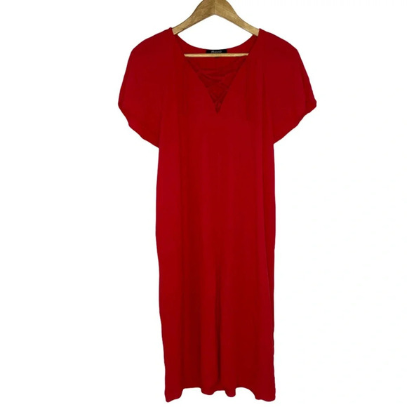 Madewell Red Lace Up Flutter Sleeve Mini Dress Women’s Size Medium - Picture 2 of 10